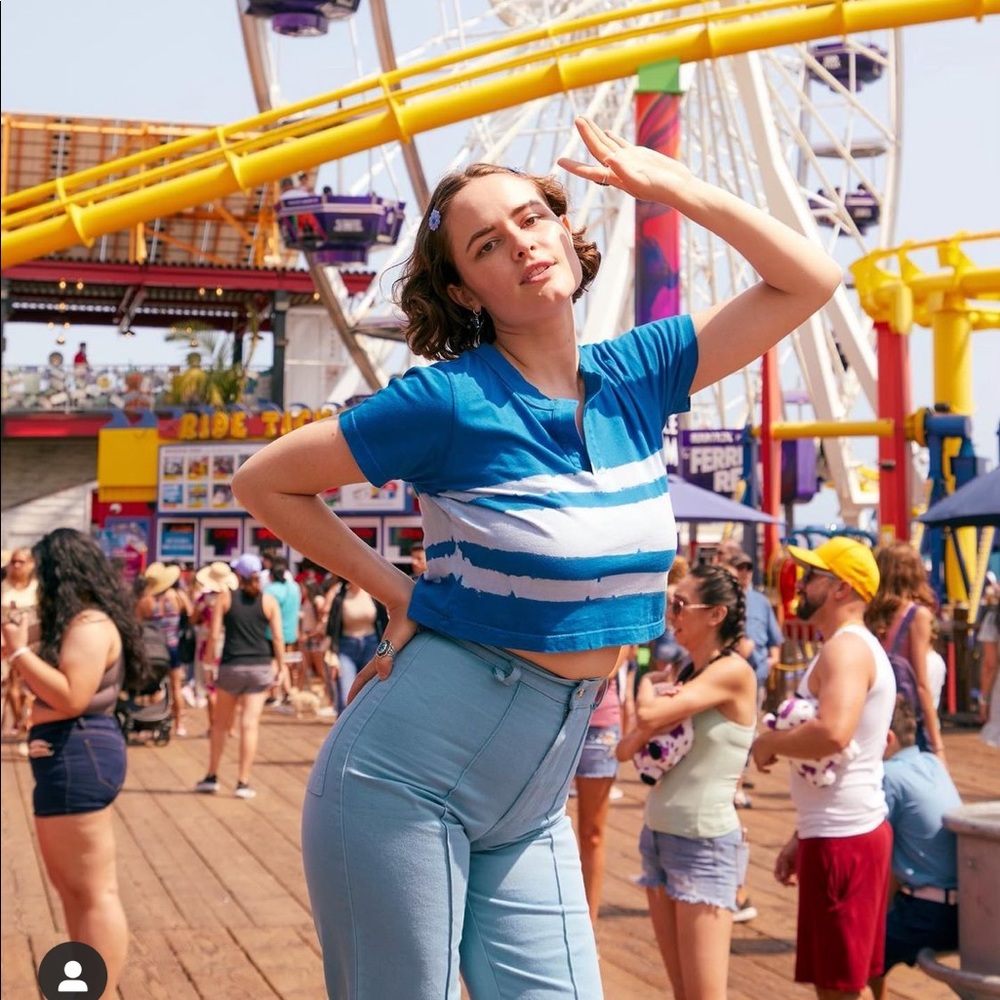 Big Bud Press Crop Top Henley in Blue